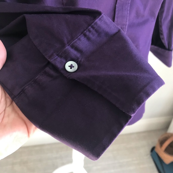 BANANA REPUBLIC Fitted Stretch Button Down, Purple Shirt, 3/4 Length Sleeves, LP - Picture 7 of 15